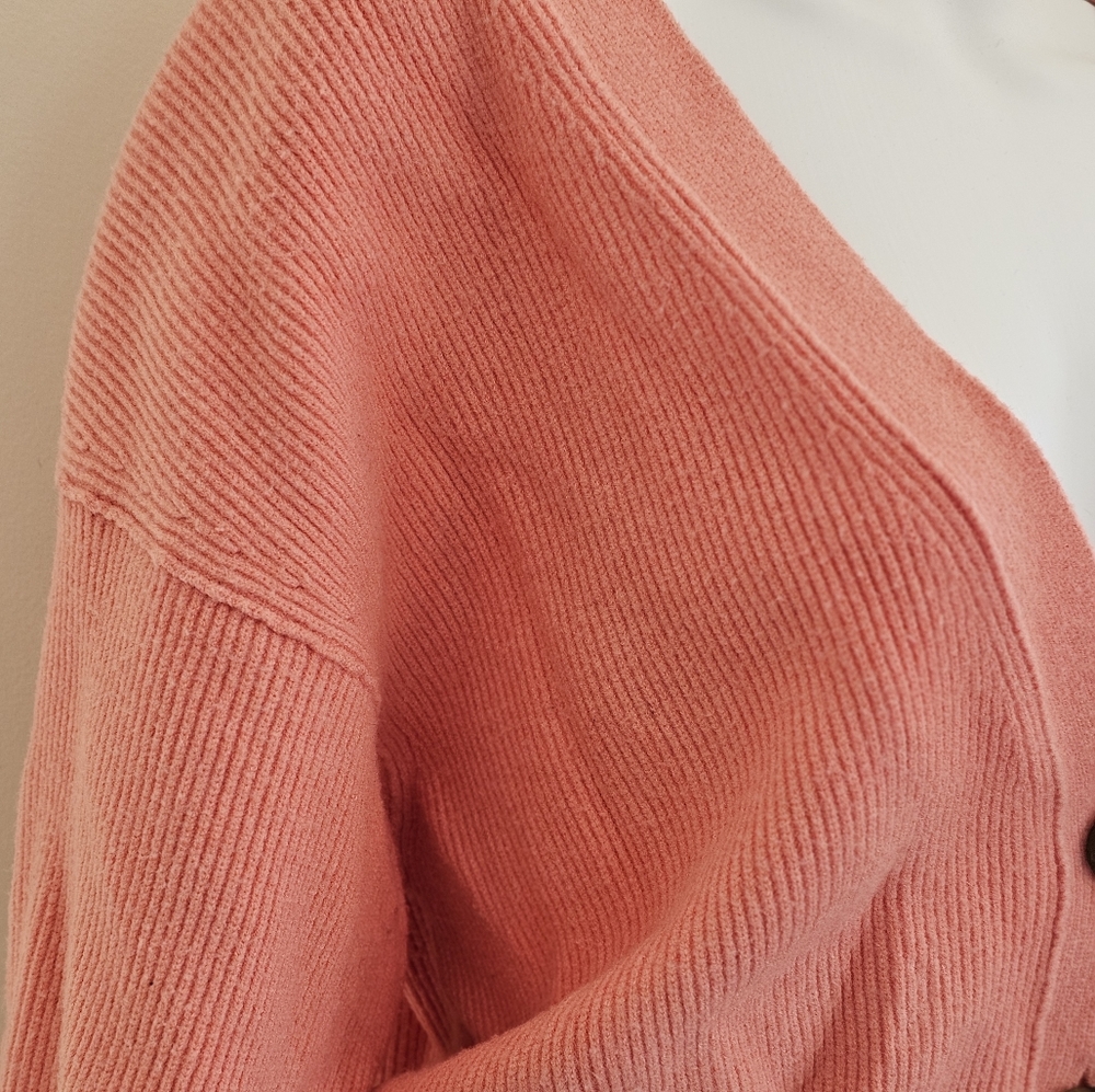 Free People Big Plans Ribbed Cardigan Sweater - Size Large - Peach/Coral - Picture 3 of 15